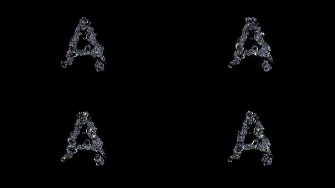 动画字母A-透明辉煌宝石字体，孤立循环视频