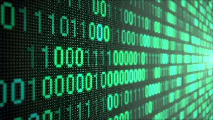起重机向下: 二进制代码数字图案背景的透视墙