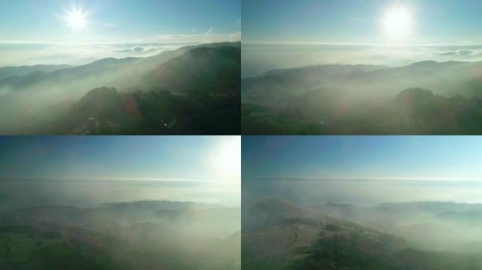 从山口滚滚的雾云的鸟瞰图