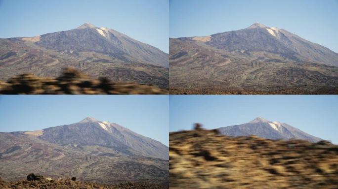 特内里费岛干燥的火山景观。从公路上看到的遥远的泰德火山