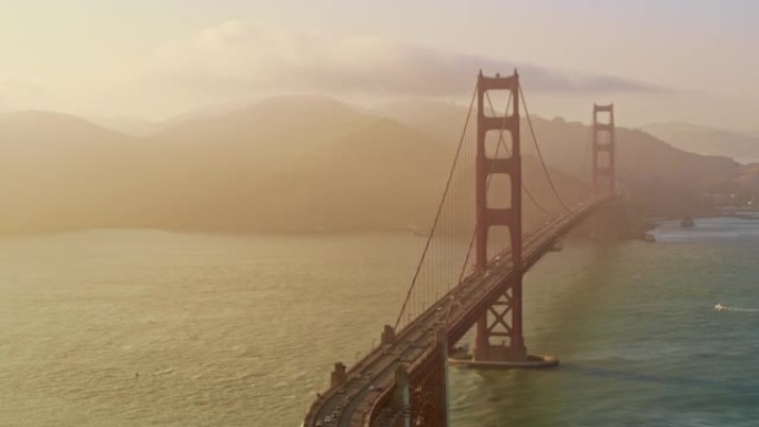 空中金门大桥，旧金山，加利福尼亚州日落