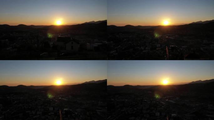 空中无人机拍摄了山上的日出