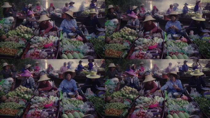 泰国浮动市场瓜果蔬菜白菜玉米