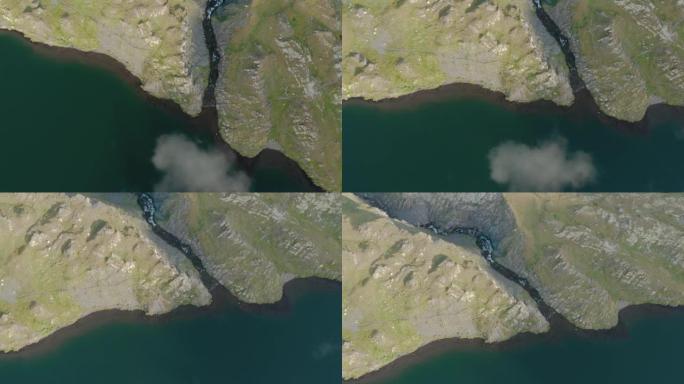 空中无人机拍摄了瑞士阿尔卑斯山的一条河流