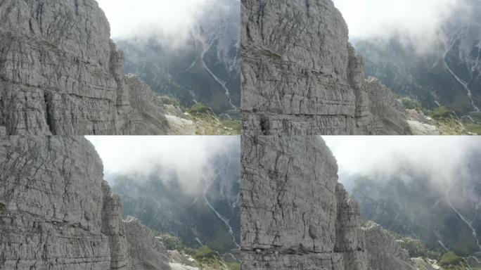 在高峰和山谷之间飞行的鸟瞰图