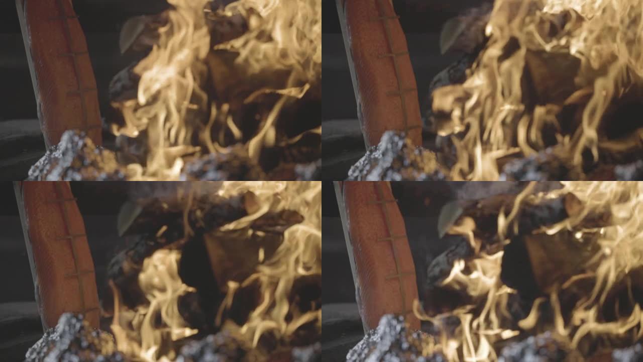 室内营地大火的细节镜头