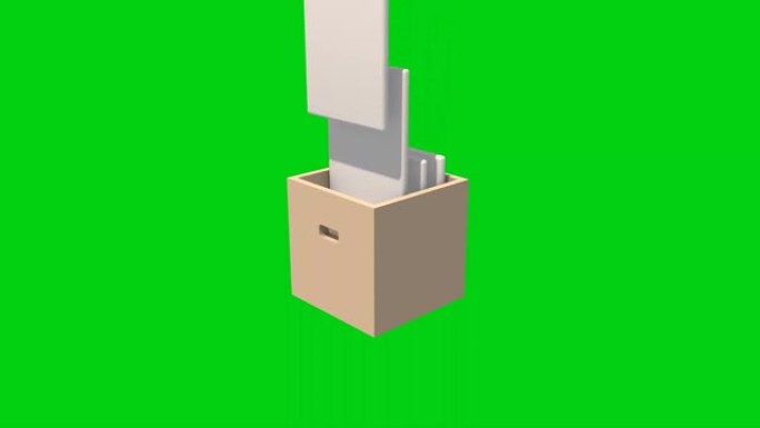 带有文件夹的办公室盒子的3D动画。