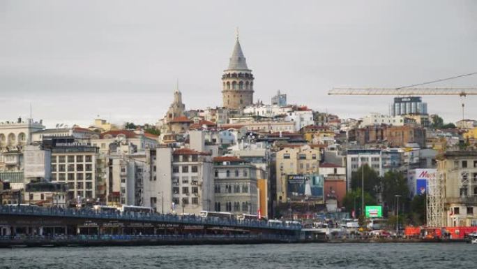 伊斯坦布尔最受欢迎的城市景观湾交通大桥慢动作全景4k土耳其