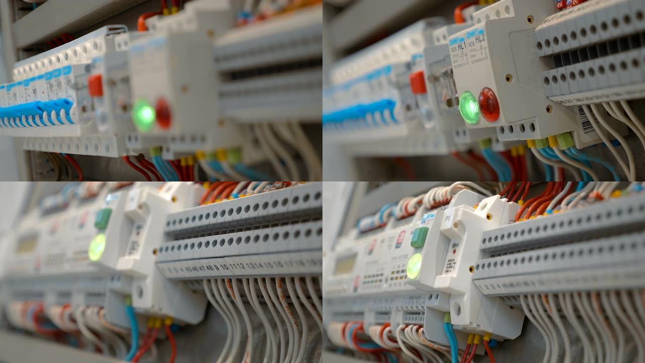 电气箱许多电线、一排排开关、电气零件、自动断路器