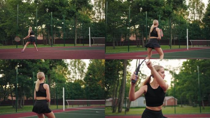 职业网球选手女子在球场、比赛和户外训练