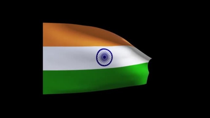 4k动画开发在风在印度磨砂完成。 随风飘扬的卡通印度国旗。日本国旗，面料结构在风中，与阿尔法通道(半