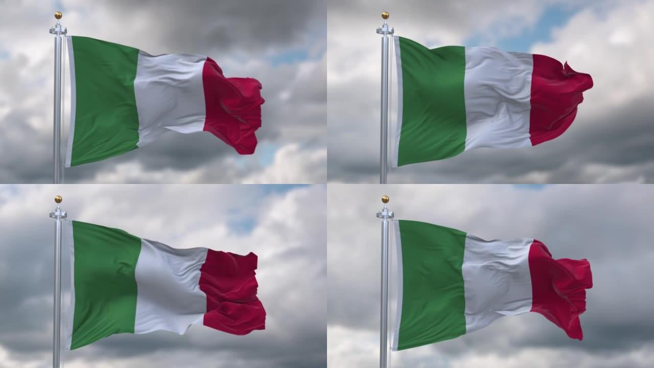 多云的天空下的意大利国旗