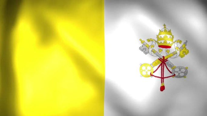 梵蒂冈城旗帜动画。4 k。梵蒂冈国旗飘扬，梵蒂冈城的国旗渲染动画