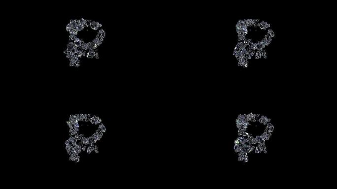 动画卢布标志-透明钻石宝石字体，孤立循环视频