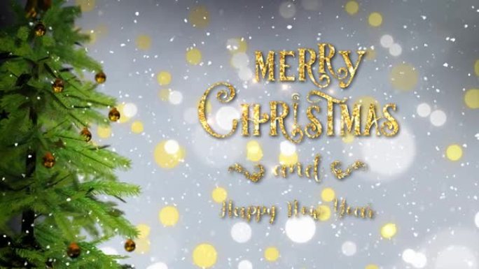 3d新年和圣诞节概念循环动画，彩灯装饰的树