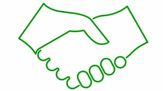 动画绿色握手图标。交易、协议、伙伴关系的概念。矢量线性插图孤立在白色背景上。