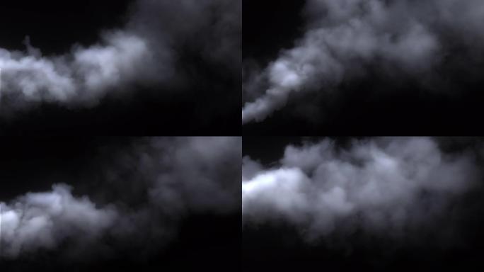 大气烟雾VFX元素。雾霾背景。抽象烟雾云。黑色背景上慢动作的烟雾。