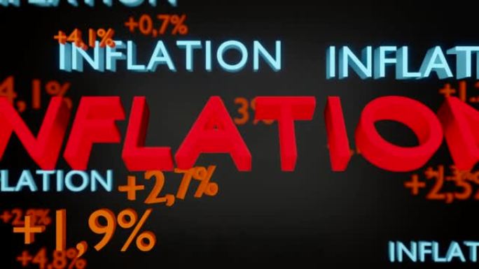 不同百分比的通货膨胀概念和中心的发光词通货膨胀，并多次以浅蓝色表示。