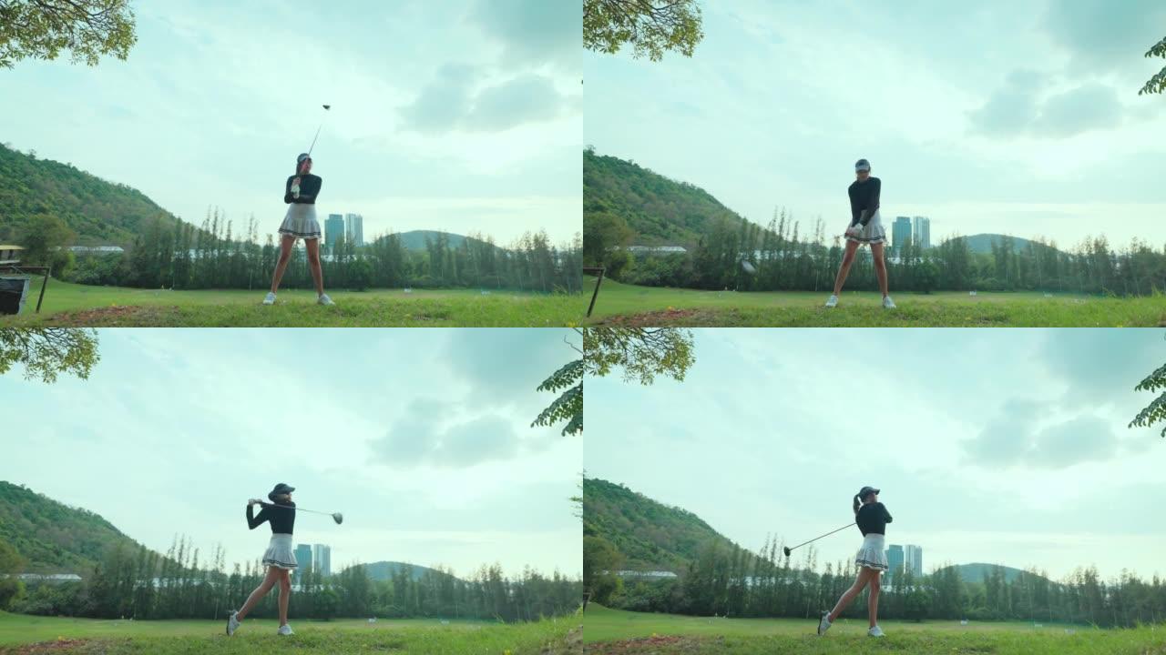 女高尔夫球手打出完美的击球。