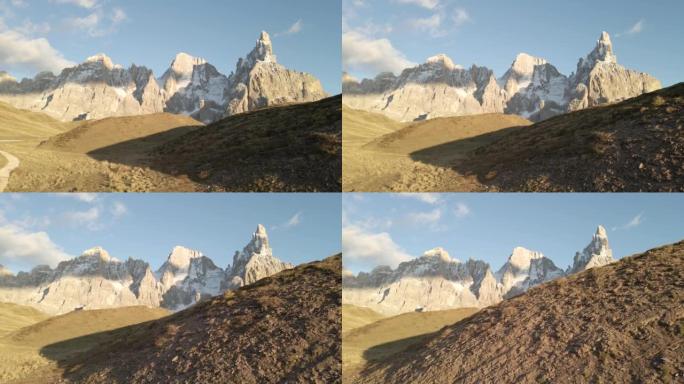 山峰和高山山谷之间飞行的鸟瞰图