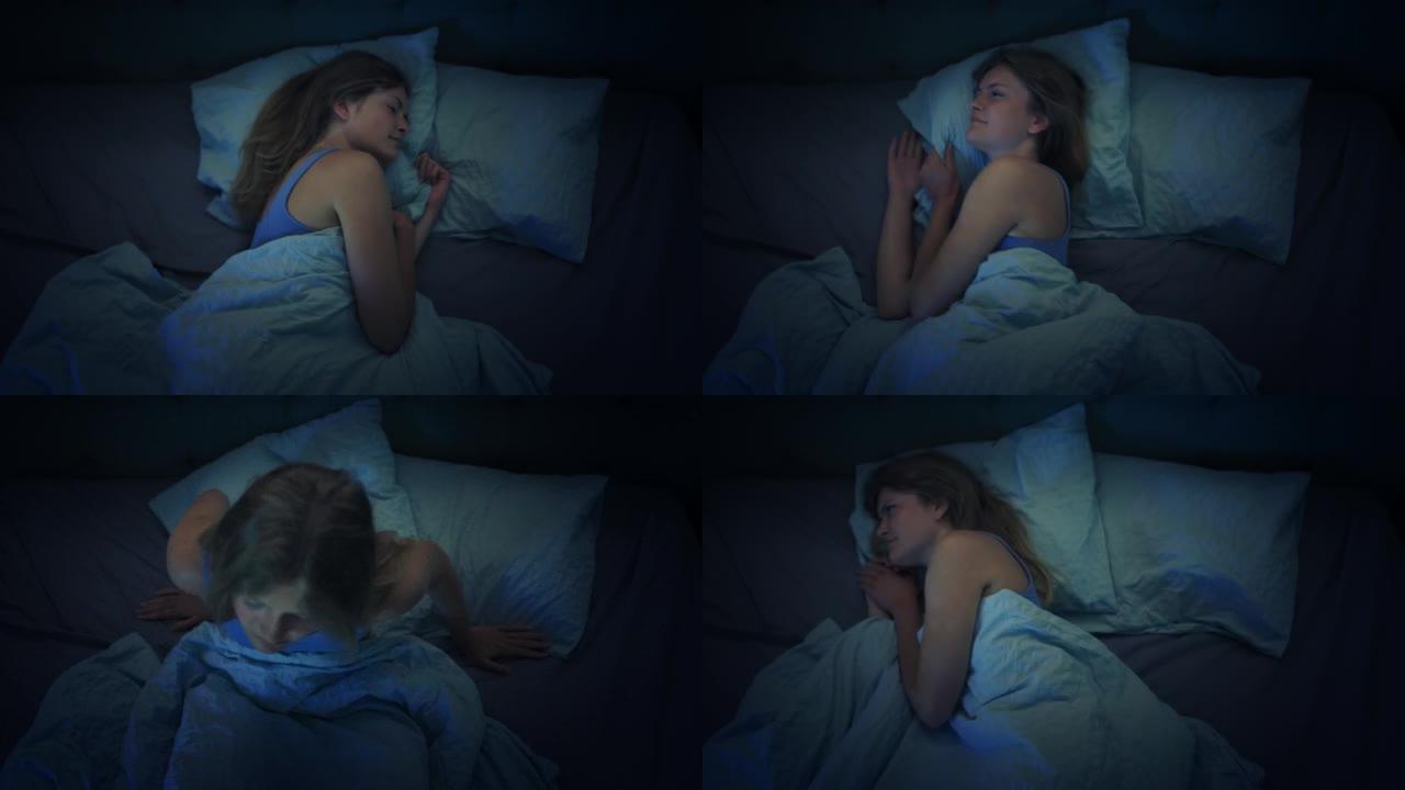 躺在床上的女人因失眠而无法入睡