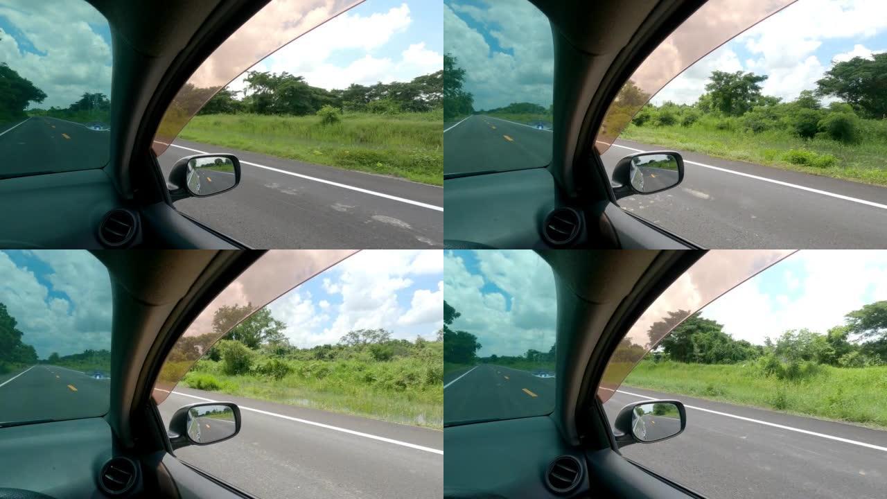 从车内通过挡风玻璃和后视镜的视野。