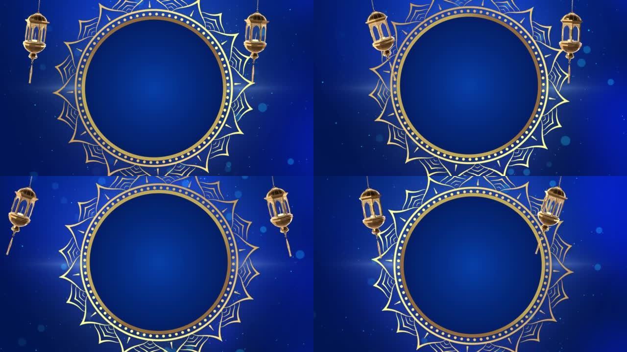 穆斯林社区斋月Kareem庆祝活动的圣月悬挂月亮和星星粒子