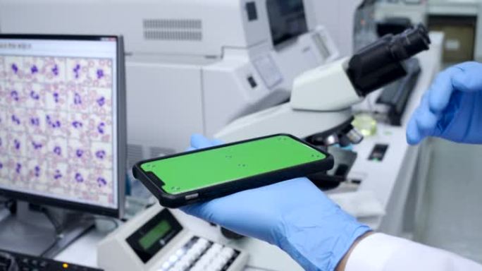 医学实验室二手手机色度键绿屏