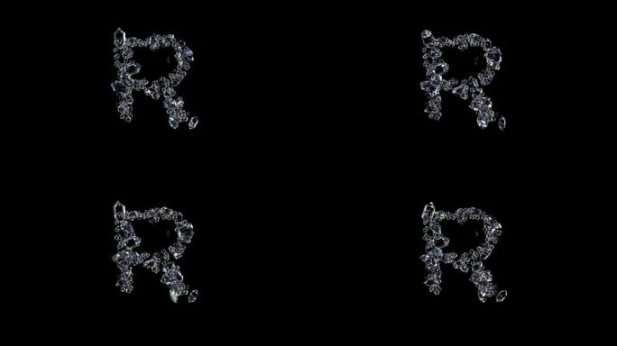 动画字母R-透明辉煌宝石字体，孤立循环视频