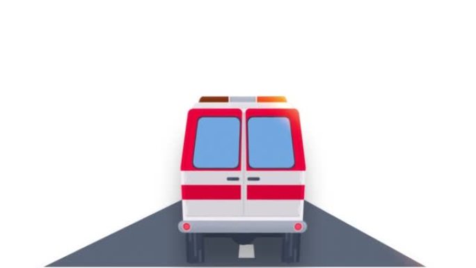 救护车。一辆救护车在路上行驶的动画。卡通