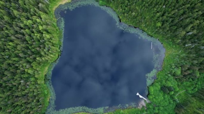 空中无人机拍摄的心形湖泊