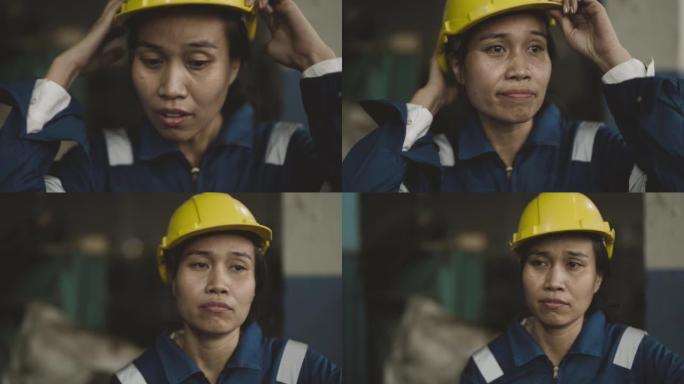 亚洲女工人哭着，崩溃着，发生了可怕的事情