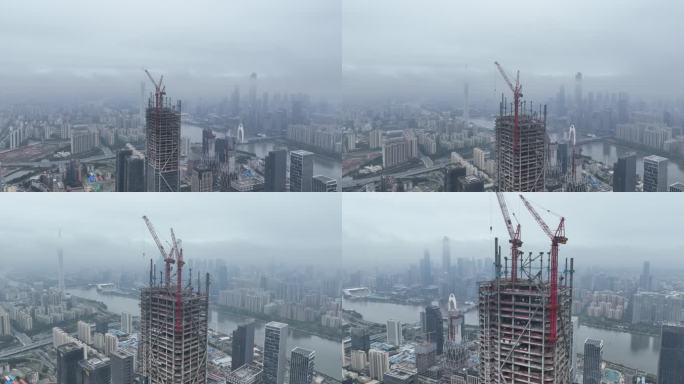 航拍广州互联网新区平流雾全貌