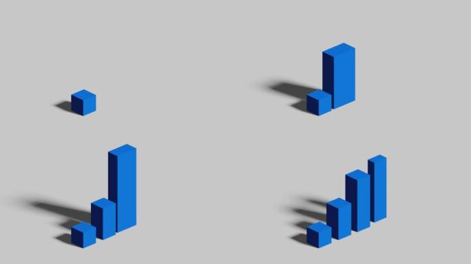 蓝色图表图商业动画，展示良好的商业。3D渲染