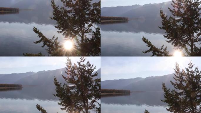冬季阳光下库特尼湖的风景