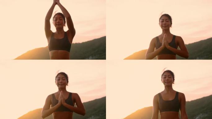 亚洲女性通过瑜伽改善身体，思想和精神的平衡