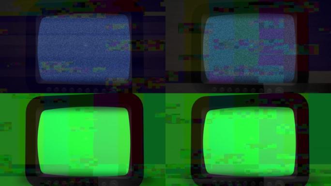 复古管监视器的4k循环动画。70年代、80年代风格的显示器或屏幕上的像素化标志。