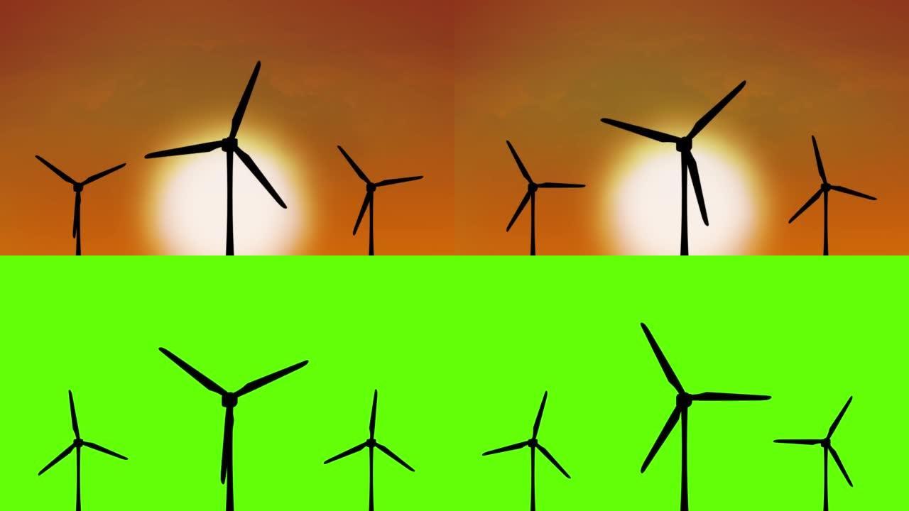 天云风电场风力发电机发电风能循环动画背景。