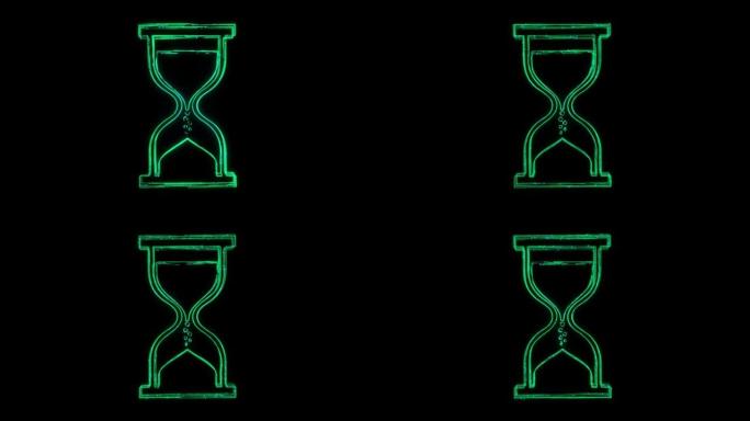 加载沙漏动画图标，黑色背景上有线条。