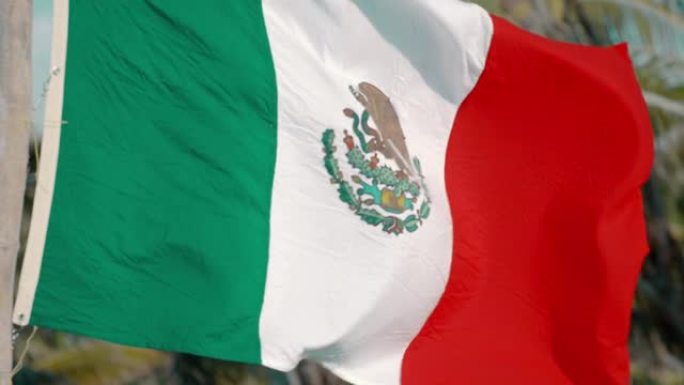 墨西哥国旗在风中飘扬的细节镜头