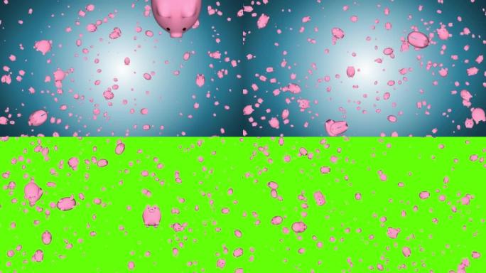 粉红色存钱罐的4k动画是填充循环背景。省钱、投资、