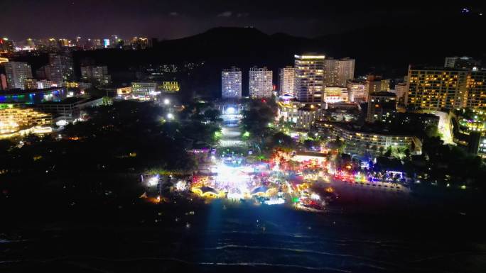 海南国际文创周三亚露营节会场城市夜景航拍