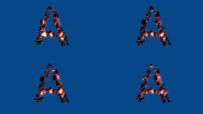 热岩浆岩-火山字体-蓝屏字母A，孤立-循环视频