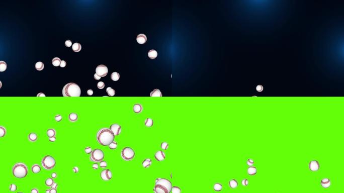 4K绿屏动态棒球投球。循环足球3d动画。