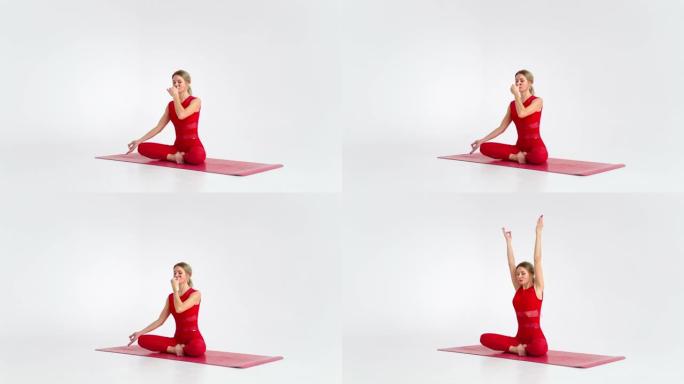 灵活的年轻女孩练习瑜伽或普拉提表演狂野的姿势来伸展和健康。瑜伽姿势-体式。白色背景上的孤立剪影。