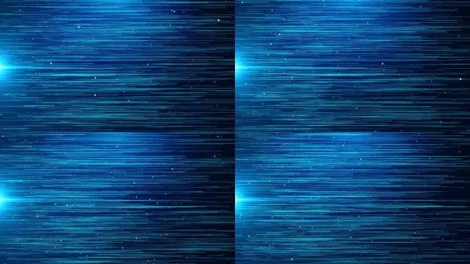 4k背景闪烁的蓝色颗粒和光线在屏幕循环中移动。
