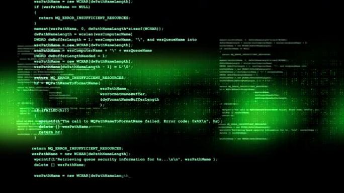 计算机屏幕循环动画上的软件源代码编程代码。
