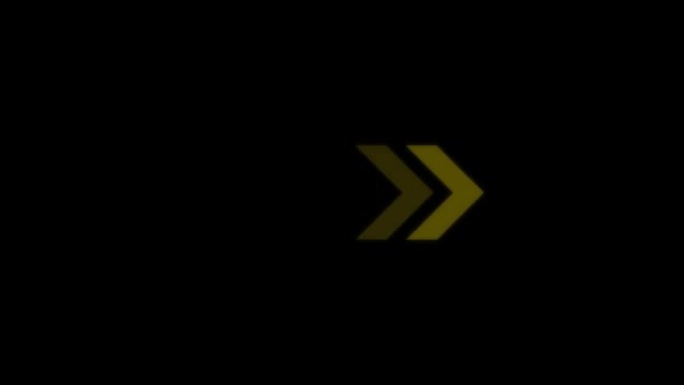 黄色标志箭头动画视频辉光信号循环与黑色背景。箭头依次闪烁。