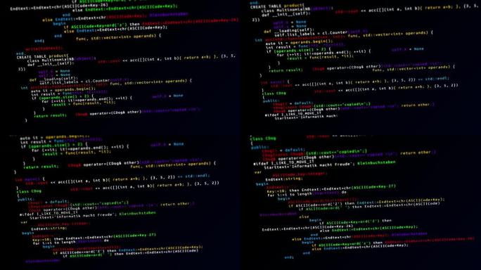 软件代码在屏幕上滑动，滚动浏览网页的HTML代码循环动画。