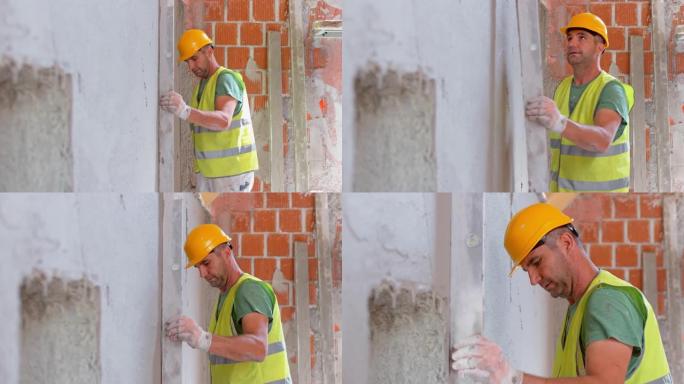 LD抹灰器使用长水平面测量内墙上的灰泥